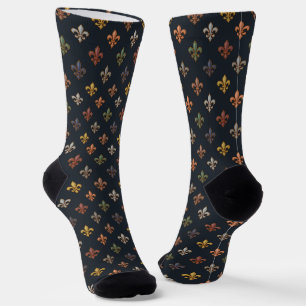 Dark Earth Woodlands Fleur-de-lis Design Socks