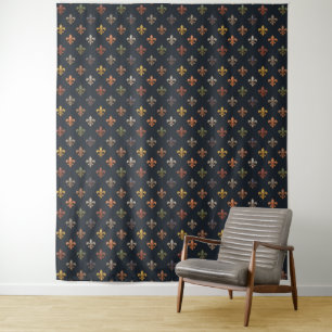 Dark Earth Woodlands Fleur-de-lis Design Tapestry