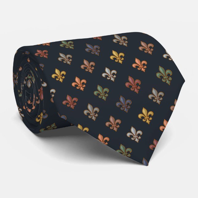Dark Earth Woodlands Fleur-de-lis Design  Tie (Rolled)