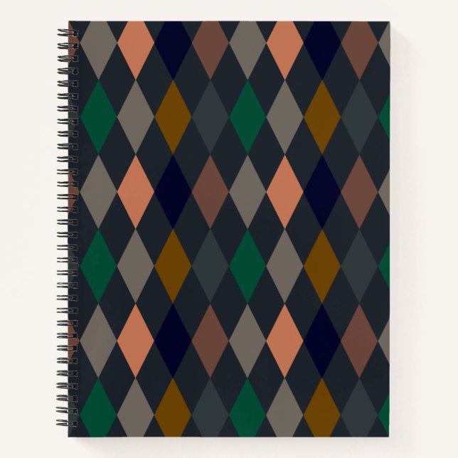 Dark Earth Woodlands Harlequin Diamonds Notebook (Front)