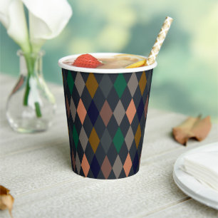 Dark Earth Woodlands Harlequin Diamonds Paper Cups