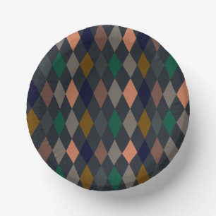 Dark Earth Woodlands Harlequin Diamonds Paper Plate