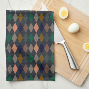 Dark Earth Woodlands Harlequin Diamonds Tea Towel
