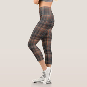 Dark Earth Woodlands Plaid Tartan Capri Leggings