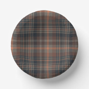 Dark Earth Woodlands Plaid Tartan Paper Plate