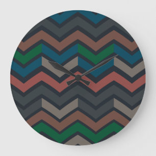 Dark Earth Woodlands Zigzag Chevron Large Clock