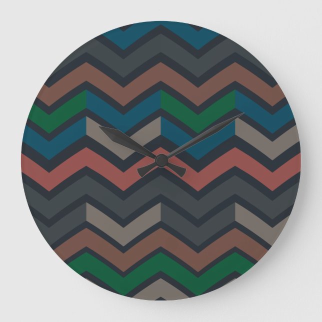 Dark Earth Woodlands Zigzag Chevron  Large Clock (Front)
