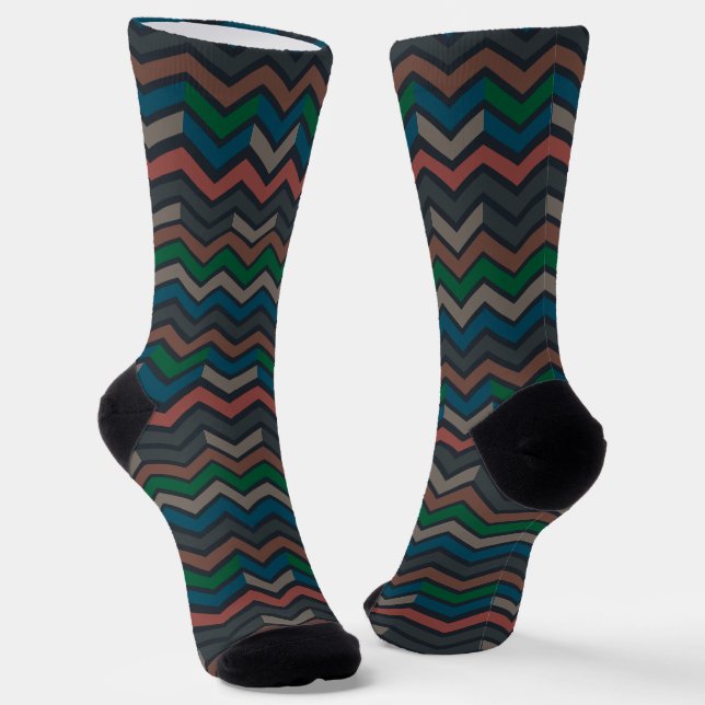 Dark Earth Woodlands Zigzag Chevron  Socks (Angled)