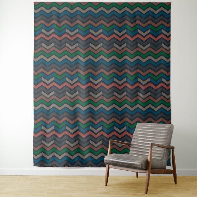 Dark Earth Woodlands Zigzag Chevron  Tapestry (In Situ)