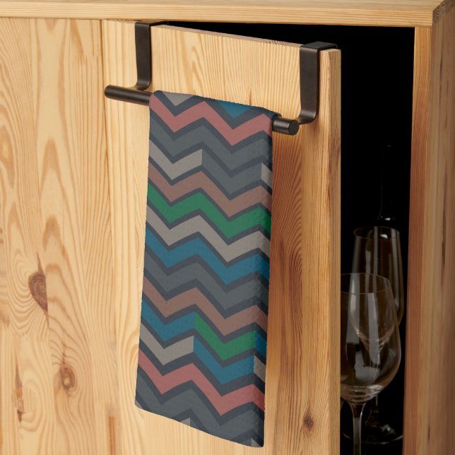 Dark Earth Woodlands Zigzag Chevron  Tea Towel (Thirds Fold)