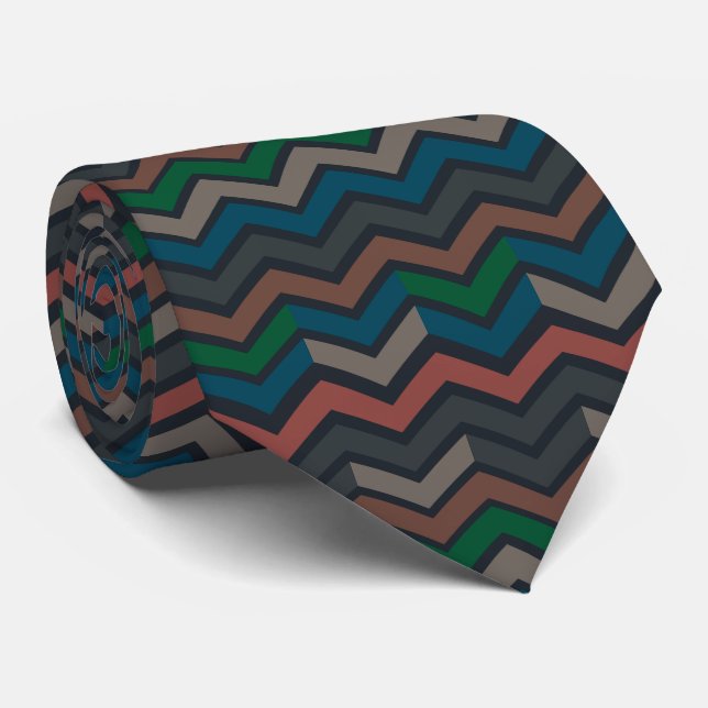 Dark Earth Woodlands Zigzag Chevron  Tie (Rolled)