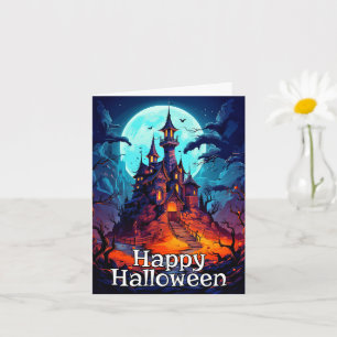 Dark Eerie Haunted House   Happy Halloween Card