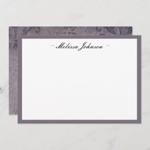 Dark Eggplant Damask Personalised Card