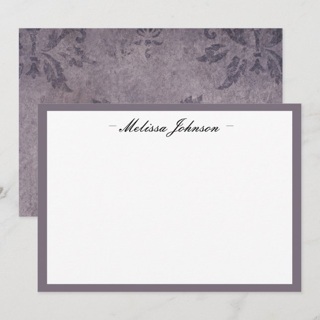 Dark Eggplant Damask Personalised Card (Front/Back)