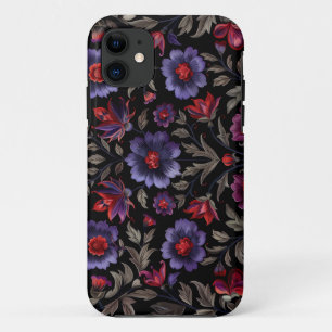 Dark Elegance: Black and Purple Floral Pattern  Case-Mate iPhone Case