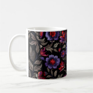 Dark Elegance: Black and Purple Floral Pattern Coffee Mug