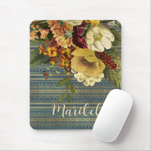 Dark Elegance Floral Personalised Mouse Pad