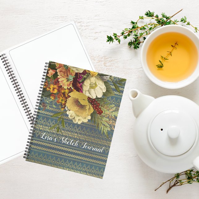 Dark Elegance Floral Personalised Sketch Notebook (Creator Uploaded)