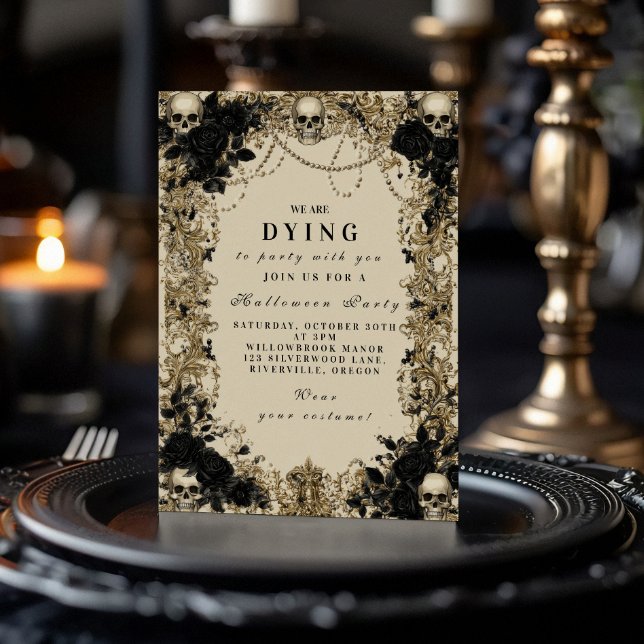 Dark Elegance Skull and Roses Halloween Celebratio Invitation (Creator Uploaded)