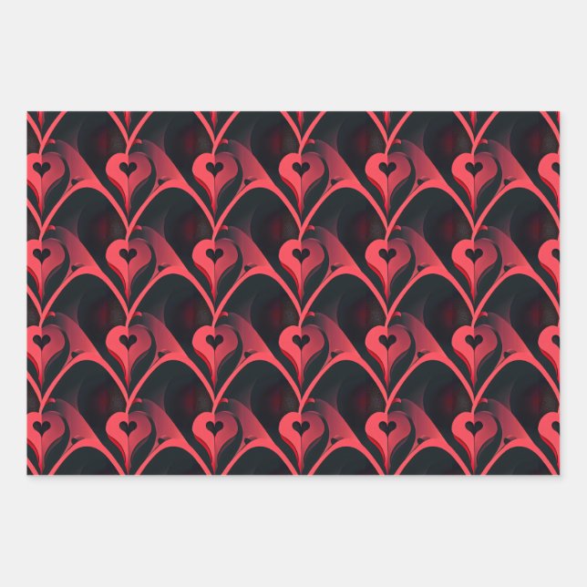 Dark & Elegant Abstract Love Heart Valentines Day Wrapping Paper Sheet (Front)