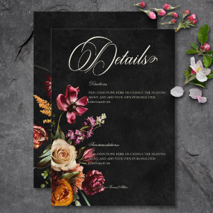 Dark Elegant Autumn Floral Wedding Details Enclosure Card