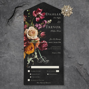 Dark Elegant Autumn Floral Wedding Dinner All In One Invitation
