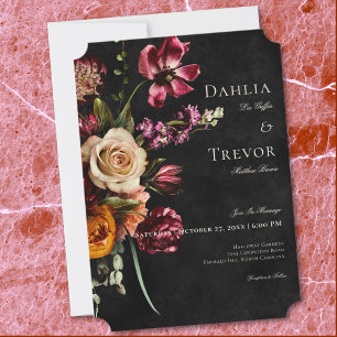 Dark Elegant Autumn Floral Wedding Invitation
