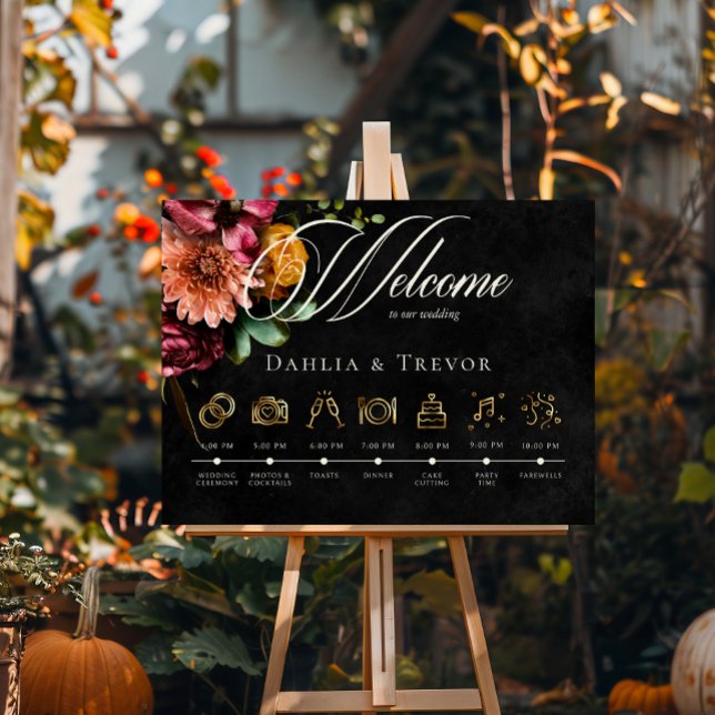 Dark Elegant Autumn Floral Wedding Order of Events Poster (Creator Uploaded)