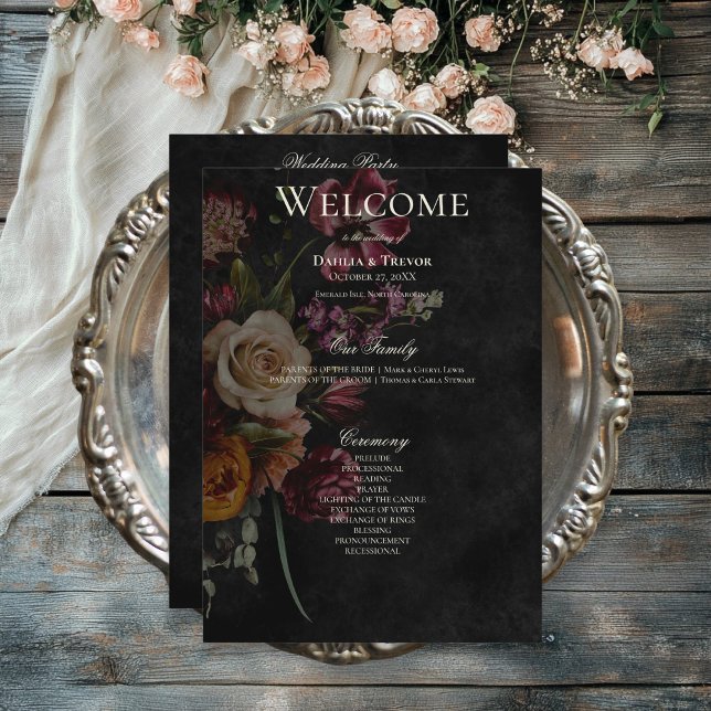 Dark Elegant Autumn Floral Wedding Programme (Dark Elegant Autumn Floral Wedding Program)