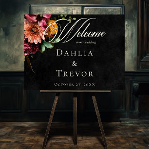 Dark Elegant Autumn Floral Wedding Welcome Poster