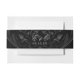 Dark Elegant Black Gothic Damask Moody Wedding Invitation Belly Band
