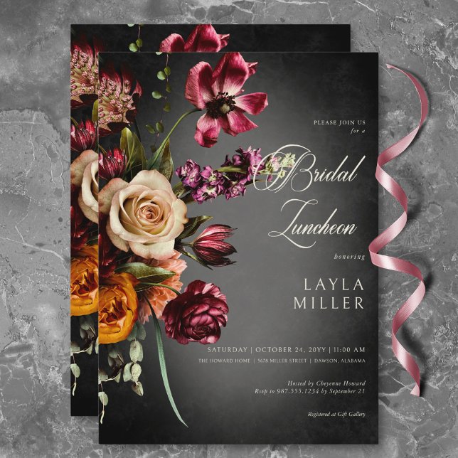 Dark Elegant Blur Autumn Floral Bridal Luncheon Invitation (Dark Elegant Blur Autumn Floral Bridal Luncheon Invitation)