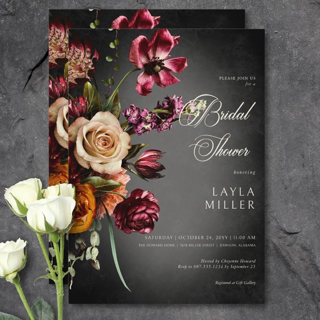 Dark Elegant Blur Autumn Floral Bridal Shower Invitation (Dark Elegant Blur Autumn Floral Bridal Shower Invitation)