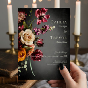 Dark Elegant Blur Autumn Floral Wedding Invitation