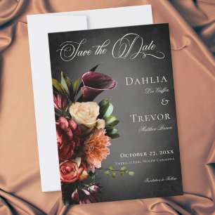 Dark Elegant Blur Autumn Floral Wedding Save The Date