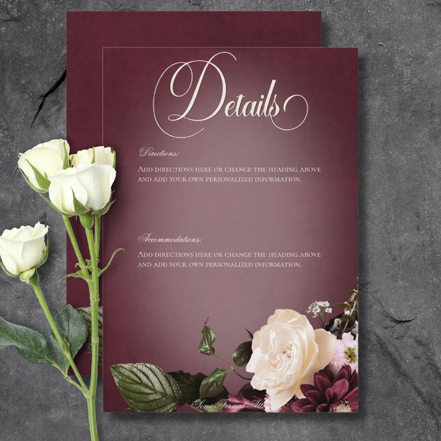 Dark Elegant Burgundy & Cream Blur Floral Details Enclosure Card (Dark Elegant Burgundy & Cream Blur Floral Details Enclosure Card)