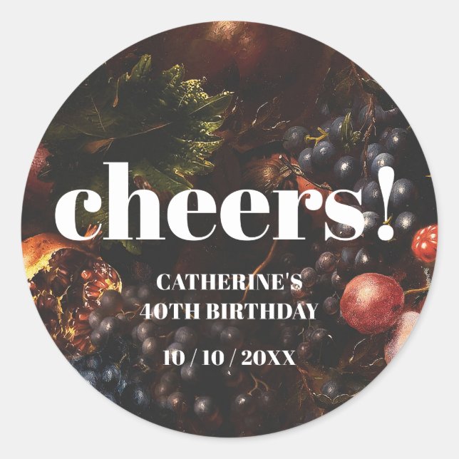 Dark Elegant Burgundy Fruit Grapes Birthday Classic Round Sticker (Front)