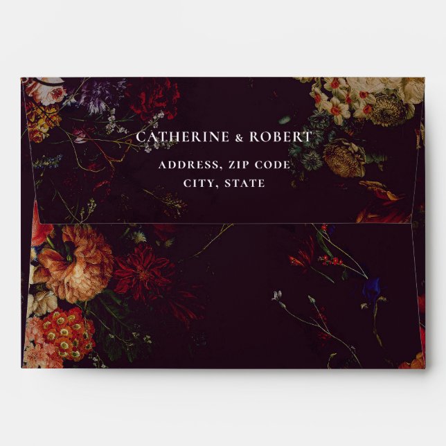 Dark Elegant Burgundy Moody Floral Envelope (Back (Top Flap))