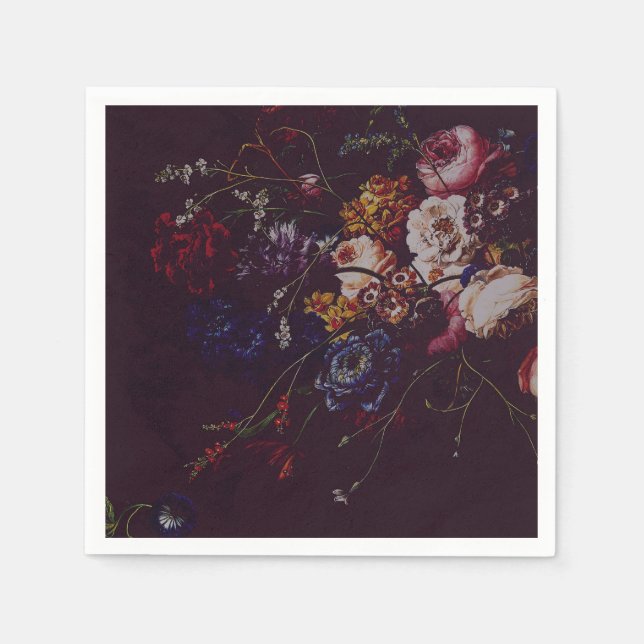 Dark Elegant Burgundy Moody Floral Napkin (Front)