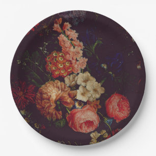 Dark Elegant Burgundy Moody Floral Paper Plate