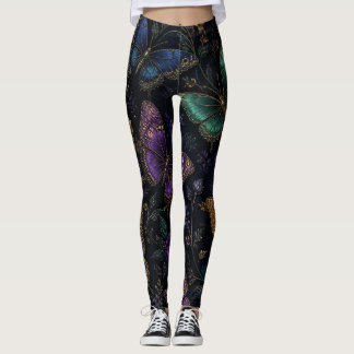 Dark Elegant Butterfly Pattern Leggings