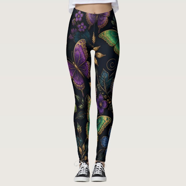 Dark Elegant Butterfly Pattern Leggings (Front)