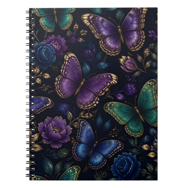 Dark Elegant Butterfly Pattern Notebook (Front)