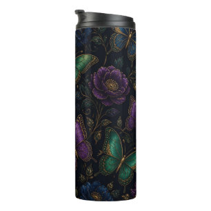 Dark Elegant Butterfly Pattern Thermal Tumbler