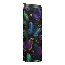 Dark Elegant Butterfly Pattern Thermal Tumbler