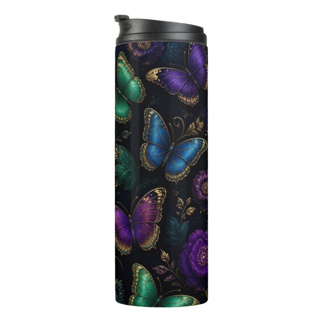 Dark Elegant Butterfly Pattern Thermal Tumbler (Rotated Right)