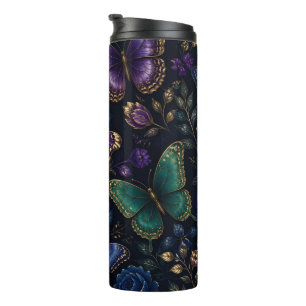 Dark Elegant Butterfly Pattern Thermal Tumbler