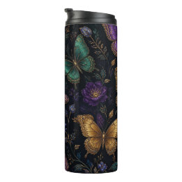 Dark Elegant Butterfly Pattern Thermal Tumbler