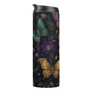 Dark Elegant Butterfly Pattern Thermal Tumbler