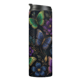 Dark Elegant Butterfly Pattern Thermal Tumbler